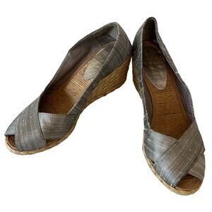 Lauren Ralph Lauren Silver Silk Crisscross Peep Toe Espadrille Cecilia Wedges 8